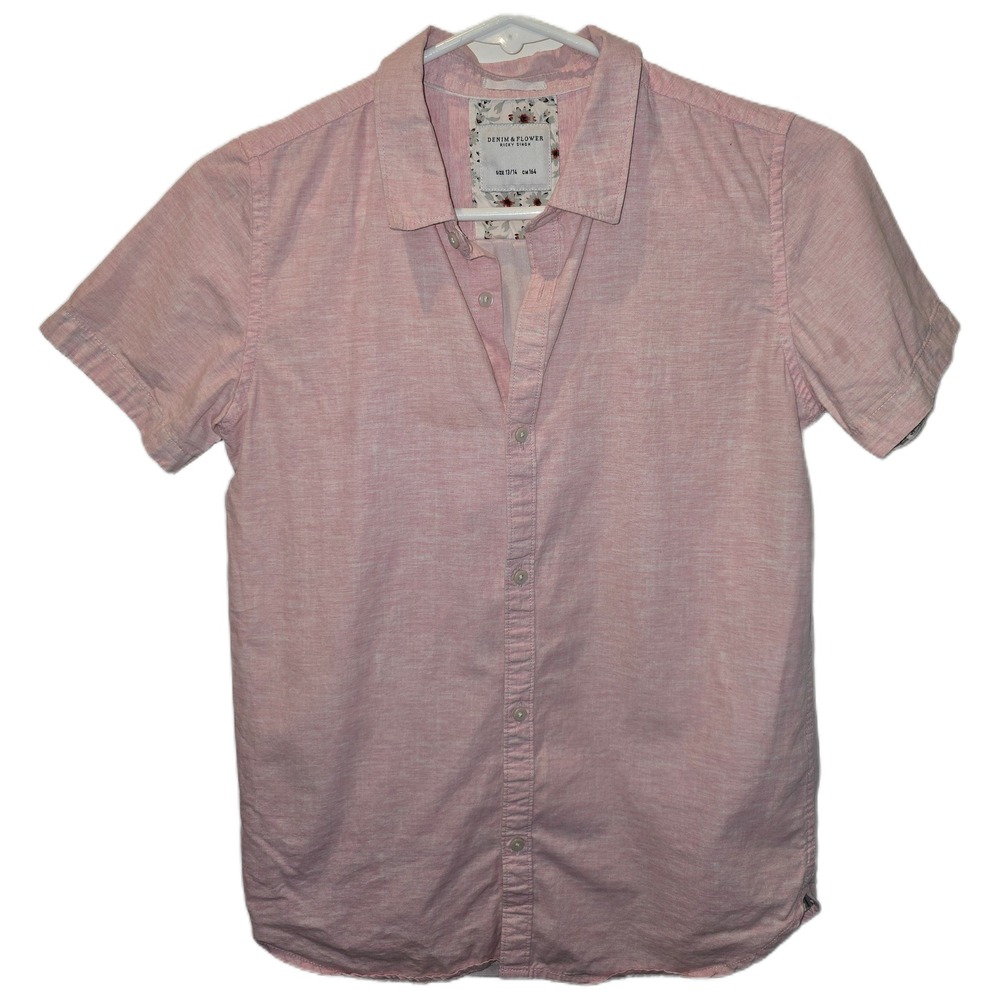 Denim & Flower Ricky Singh Boys Pink Short Sleeve Button Down Sz 13/14 CM 164